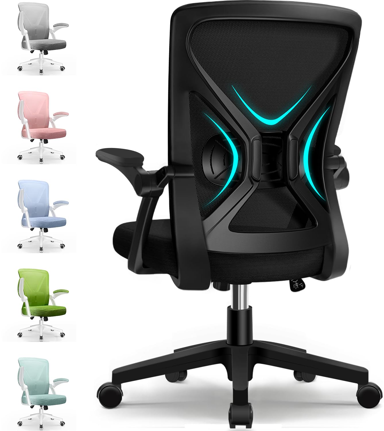 naspaluro Chaise Bureau avec Accoudoir Réglable, Fauteuil Ergonomique en Maille Respirante avec Soutien Lombaire, Dossier Inclinable et Hauteur Réglable, Vert